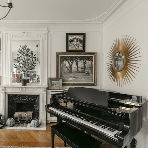 Tickle the ivories on the living room's grand piano