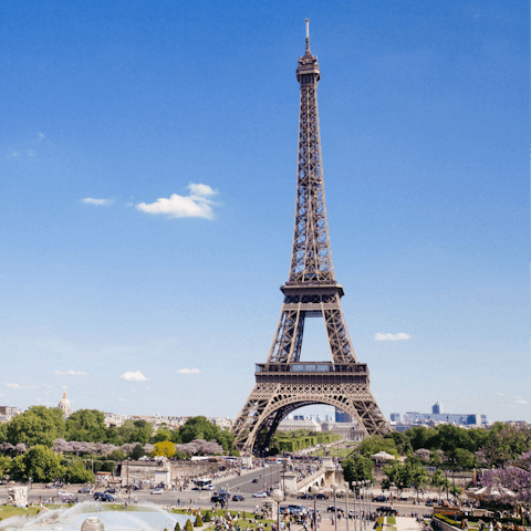 Pay a visit to the iconic Eiffel Tower, a scenic stroll from your doorstep