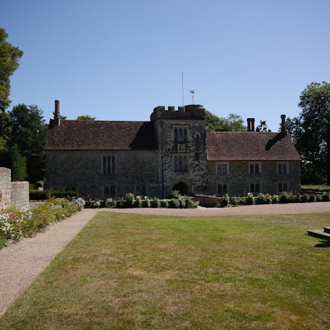 Walk across the fields to reach Ightham Mote at Sevenoaks