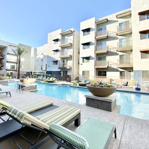 Cool off in the shared swimming pool