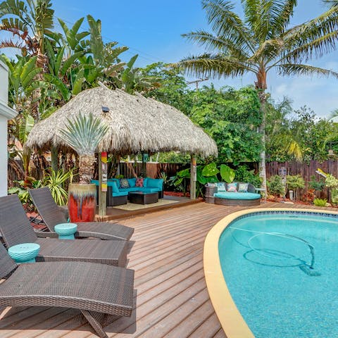 Lounge by the palm-fringed pool
