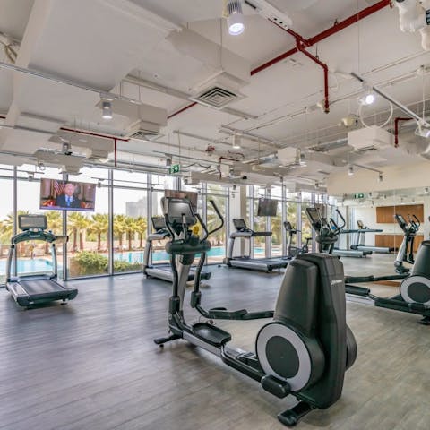 Hit the state-of-the-art gym for a morning workout session