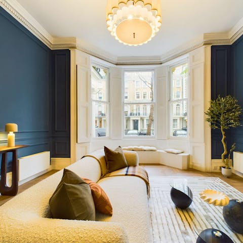 Get cosy in the blue-hued living area