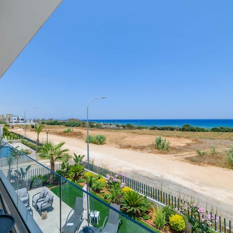 Wake up to sea views each morning from the bedroom's balcony