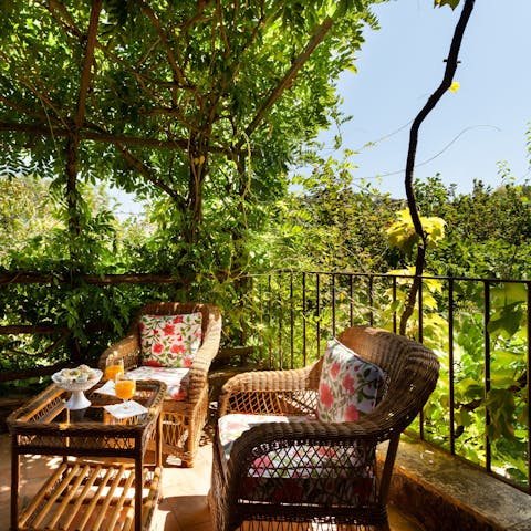 Enjoy your morning coffee or an evening spritz on one of several terraces in the home