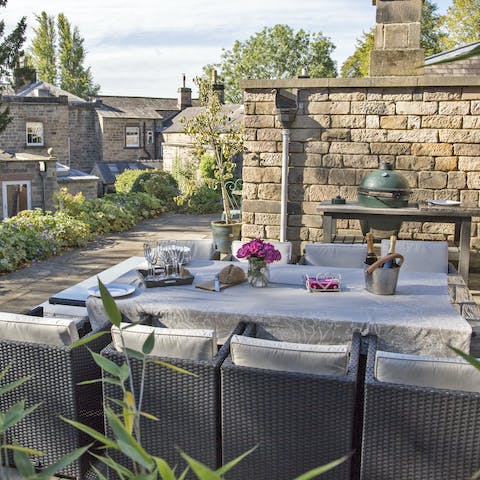 Fire up the Big Green Egg for an outdoor dinner in the immaculate gardens