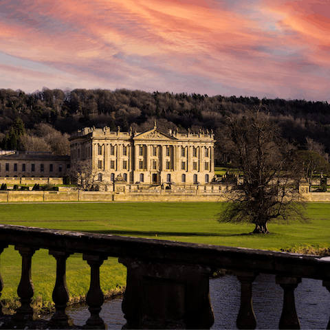 Marvel at the grand scale and beauty of Chatsworth House, a little over six miles away
