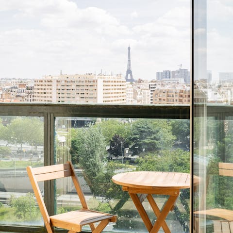 Soak up the impressive city skyline from the balcony 