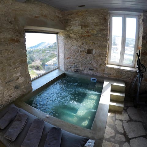 Enjoy a post-workout soak with a view in the gym's Jacuzzi