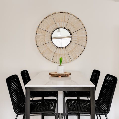 Gather for group meals at this stylish dining area