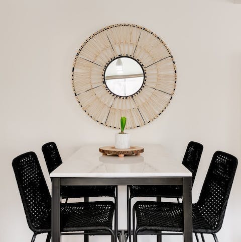 Gather for group meals at this stylish dining area