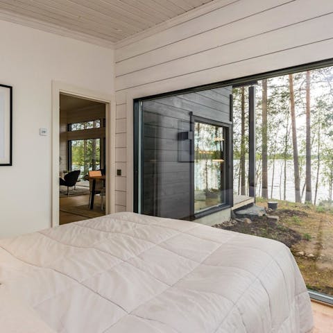 Wake up to spectacular views of Finnish nature from the bedroom window