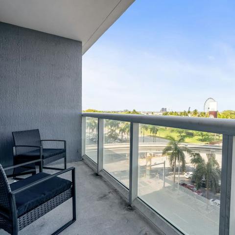Enjoy views of views of Biscayne Bay and South Beach from the balcony