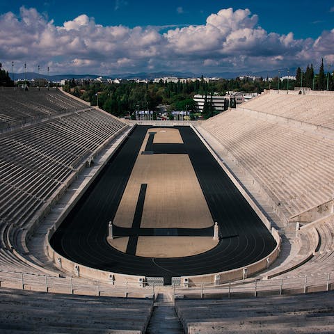 Visit the the Kallimarmaro stadium, where the Panathenaic Games in Ancient Greece were held – it's a short walk away
