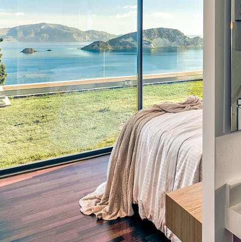 Sip your coffee in bed as you wake up to uninterrupted panoramas of the Laganas Bay