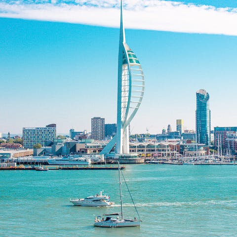 Visit the maritime city of Portsmouth, a nine-minute drive from this home
