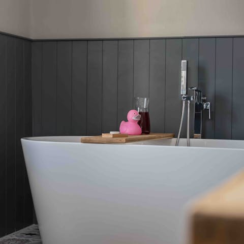 Lie back in the freestanding bathtub and step out feeling rejuvenated