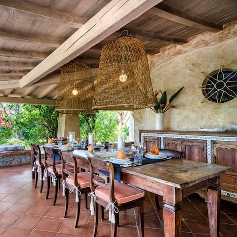 Dine alfresco on the cute outdoor table