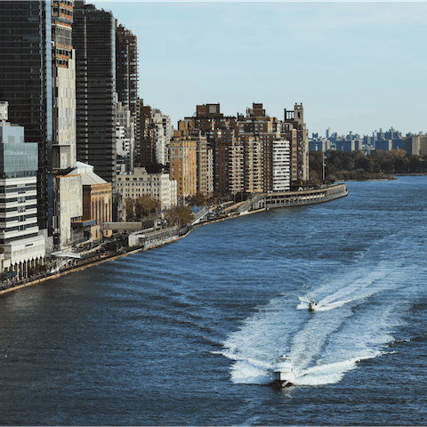 Stay by the East River waterfront overlooking Midtown Manhattan