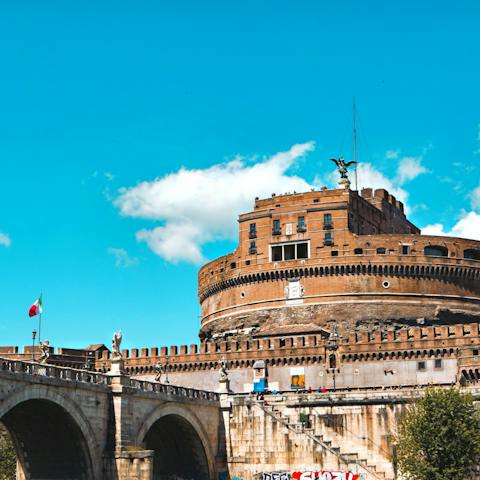 Cross the Tiber on Ponte Sant'Angelo in eight minutes and stroll around the grounds of Parco delle Mole Adriana