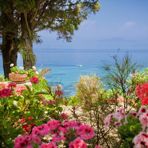 Admire stunning sea views from the pretty, flower-filled gardens