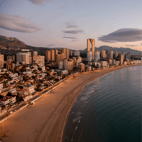 Drive into the heart of Benidorm and relax on Llevant Beach