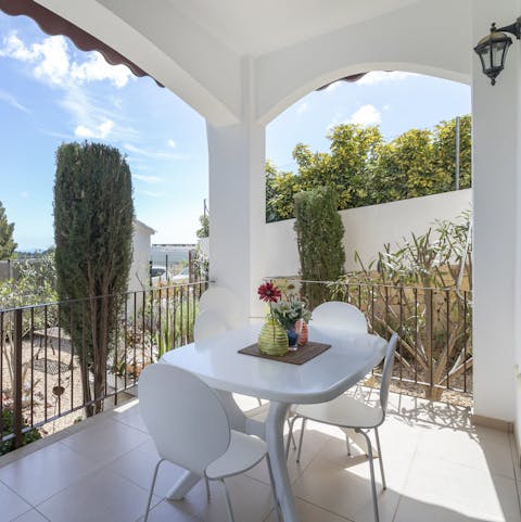 Enjoy a home-made tapas lunch on the covered balcony