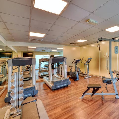 Keep on top of your fitness routine at the residence's gym