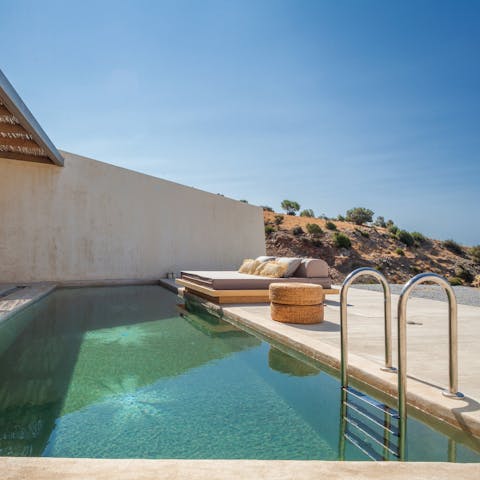 Take a dip in this beautiful plunge pool before going back to relaxing on the day bed
