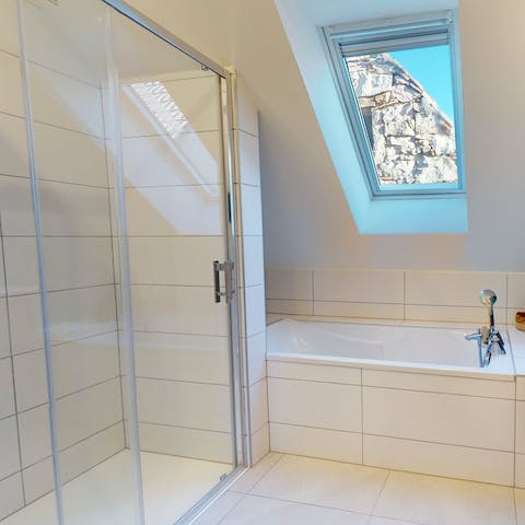 Run yourself a hot bath after a busy day and bathe under the skylight