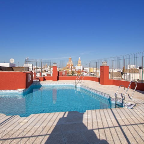 Cool off with a swim in the communal rooftop pool