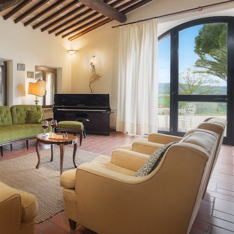 Catch a glimpse of the Umbrian countryside from one of the many lounges inside