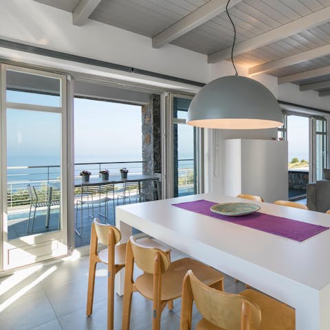 Gather for group meals in the sea-facing dining area