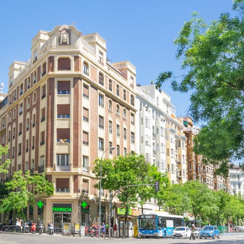 Step right out from your typical Madrid block into a bustling boulevard