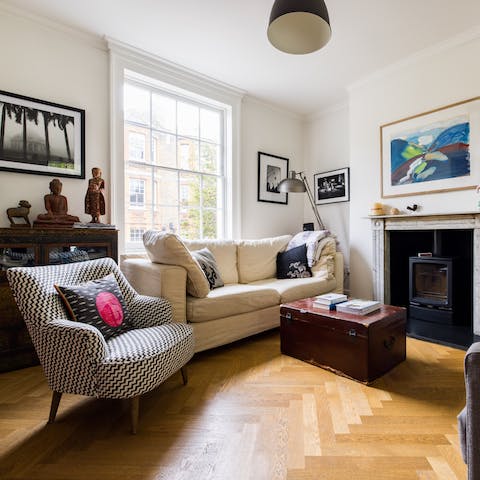 Light the wood-burning stove and sit back with a good book