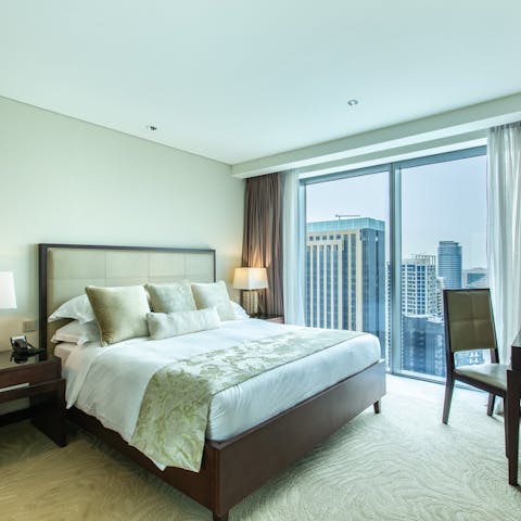 Wake up to an incredible view of the Dubai skyline from the bedroom windows