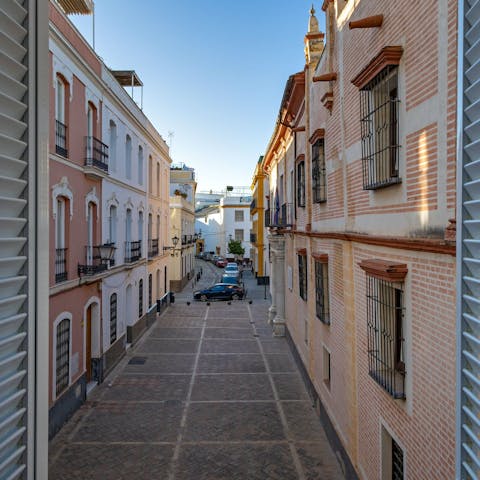 Enjoy a street view with multi-coloured buildings, reflective of the city