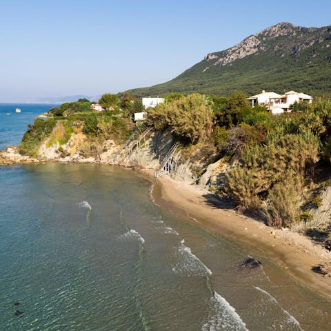 Stay on the less built-up southwest coast of beautiful Corfu