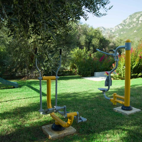 Work up a sweat on the outdoor gym equipment 