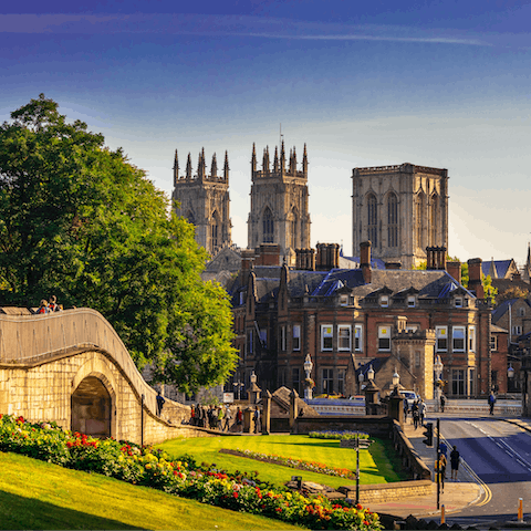 Visit beautiful York Minster, a twelve-minute walk away