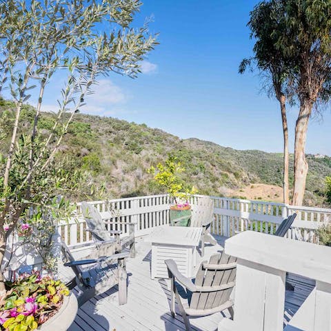 Admire the Temescal Canyon from the deck seating