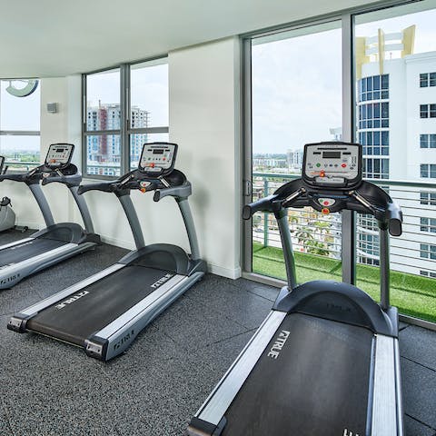 Stay on top of your fitness routine in the on-site gym