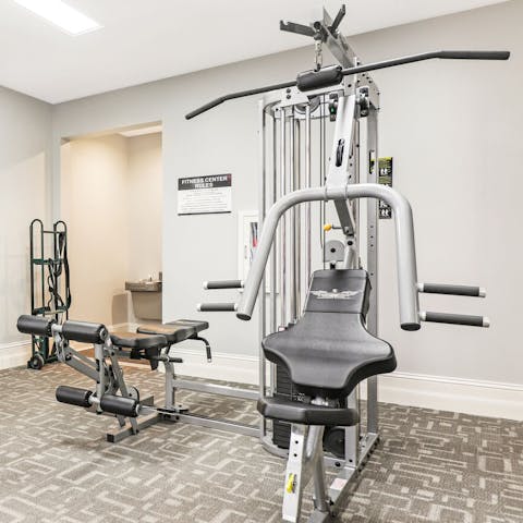 Stay up-to-date with your fitness goals at the on-site communal gym