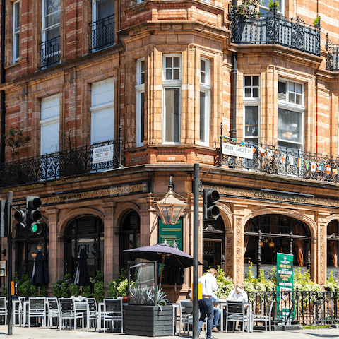 Put on your glad rags and sample the bars and restaurants in upscale Mayfair, a five-minute cab ride from your building