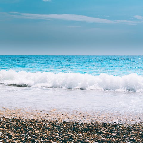 Walk to Kerasia beach and sink your feet into the crystal clear sea