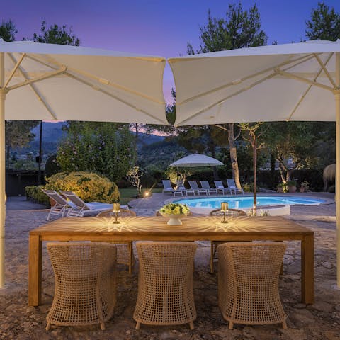 Throw a barbecue and dine alfresco under the shade of the parasols and the clear blue Mallorcan skies