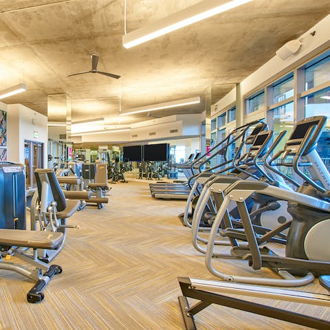 Get into a morning fitness routine at the on-site gym