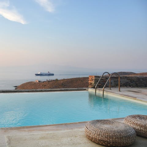 Take a dip in the private pool and watch the ships sail across the ocean