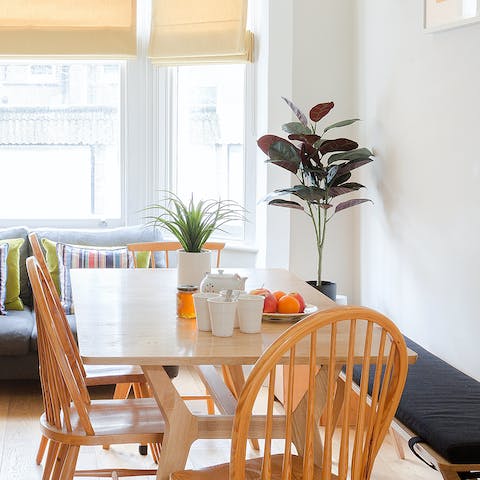 A sun-filled dining table