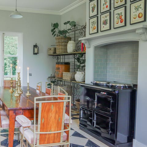 Cook, country-style on the Aga in the kitchen